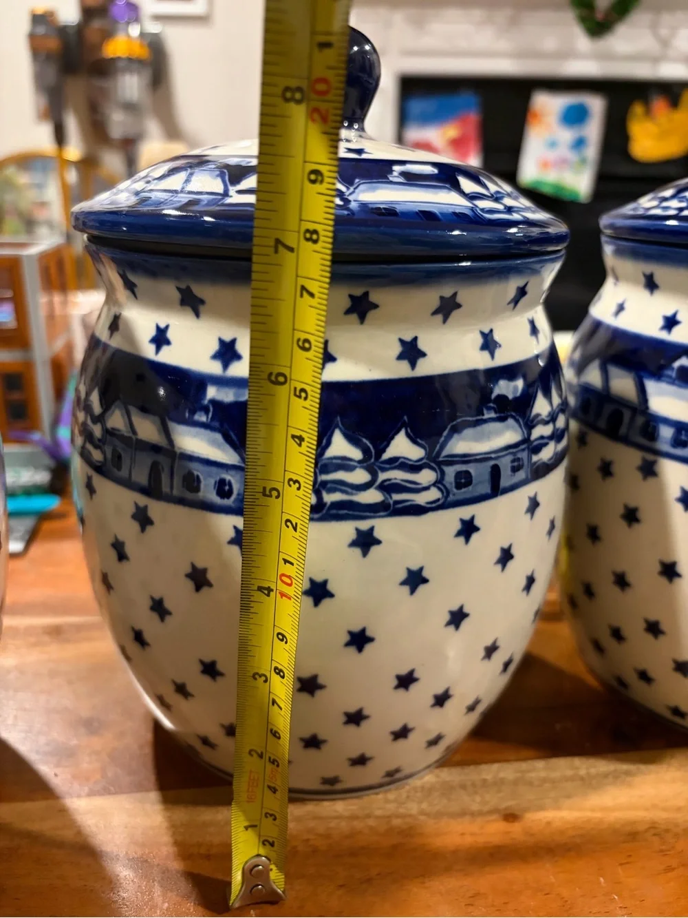 Blue/White Star Polish Stoneware  Ceramic Canisters set Winters Eve vintage